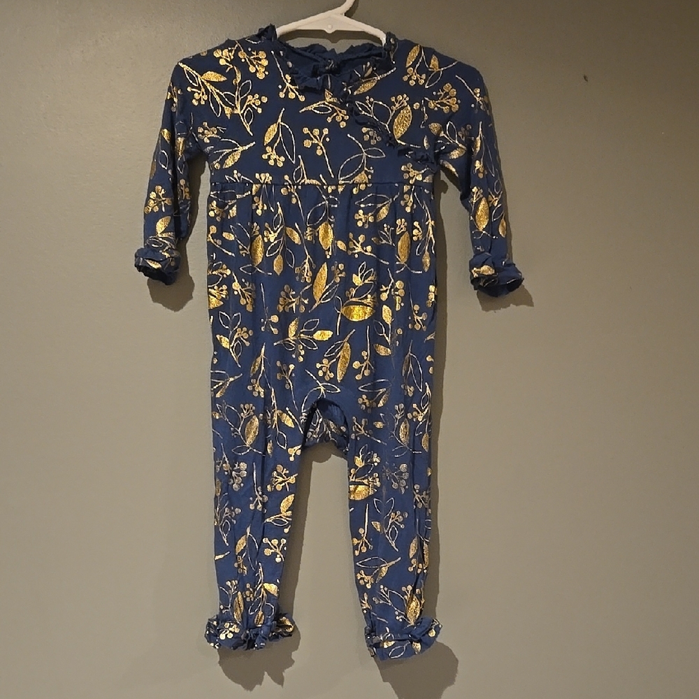 Floral Blue and Gold Kids One Piece